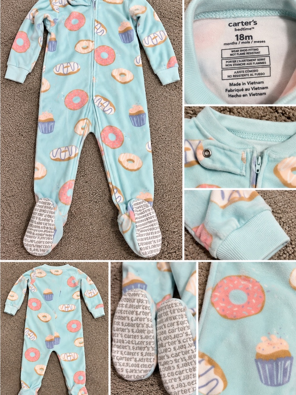 Carter's Mint Donut & Cupcake Footed One-Piece Pajamas